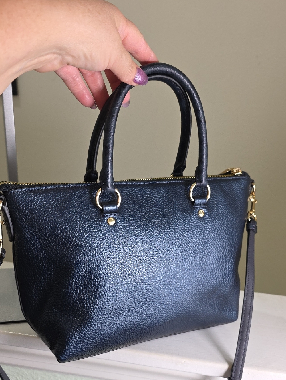 COACH F38877 Mini Emma Satchel/Crossbody In Metallic Navy NWOT - Picture 11 of 17